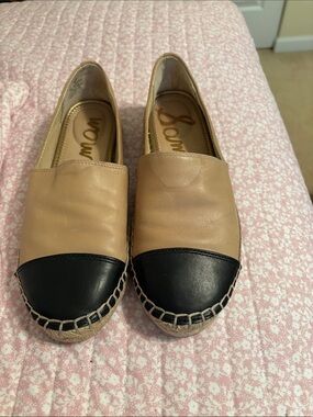 Sam Edelman Tan and Black Leather Espadrille Slip-Ons